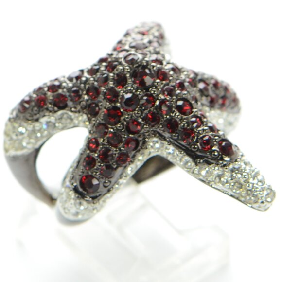 Kenneth Jay Lane KJL Gunmetal Crystal Starfish Cocktail Ring - Picture 2 of 6